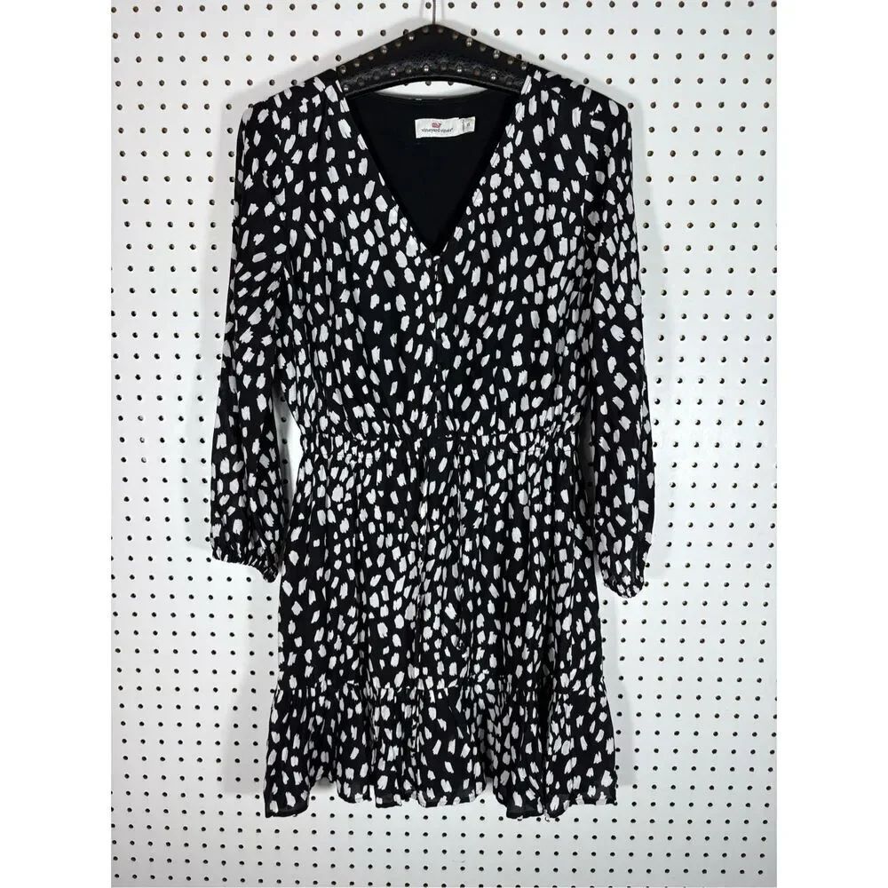 Vineyard Vines silk blend drawstring waist printed dress size XS